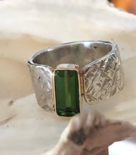 Anel em Prata e Ouro18K com Turmalina verde
