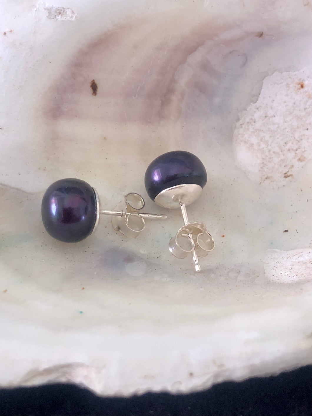 Brincos em Prata 950 com Pérolas Genuínas Negras 9,5mm