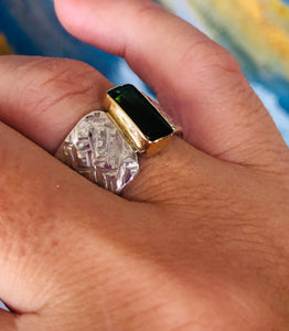 Anel em Prata e Ouro18K com Turmalina verde