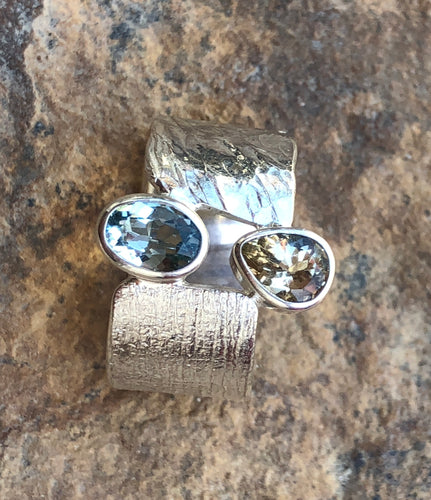 Anel de Prata 950 com Água marinha e Topázio Imperial