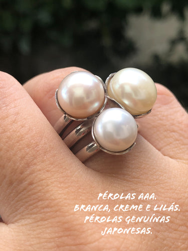 Anel em Prata 950 com Pérolas genuínas japonesas Aaa