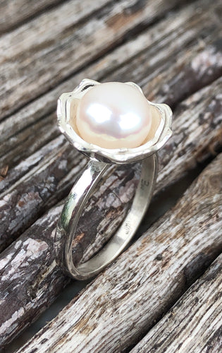 Anel de Prata 950 com Pérola branca Aaa genuína
