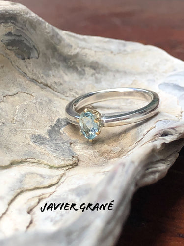 Anel de Prata 950 e Ouro18K Gema: Água marinha