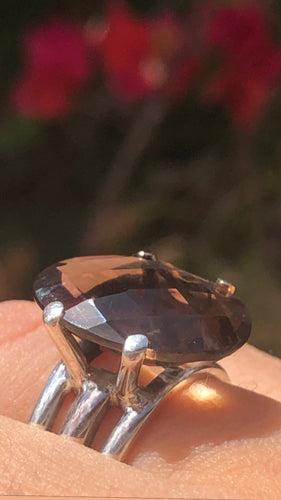 Anel de Prata 950 com Quartzo Fumé