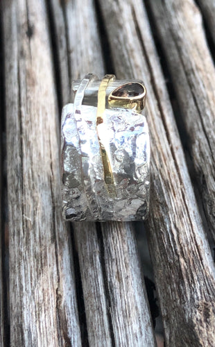 Anel de Prata e Ouro com Topázio imperial