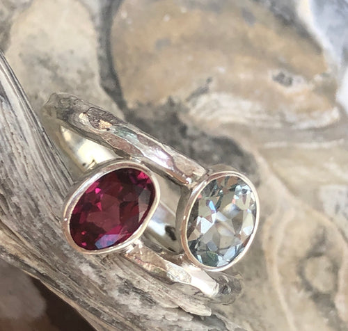 Anel de prata 950 com Água marinha e Rubelita